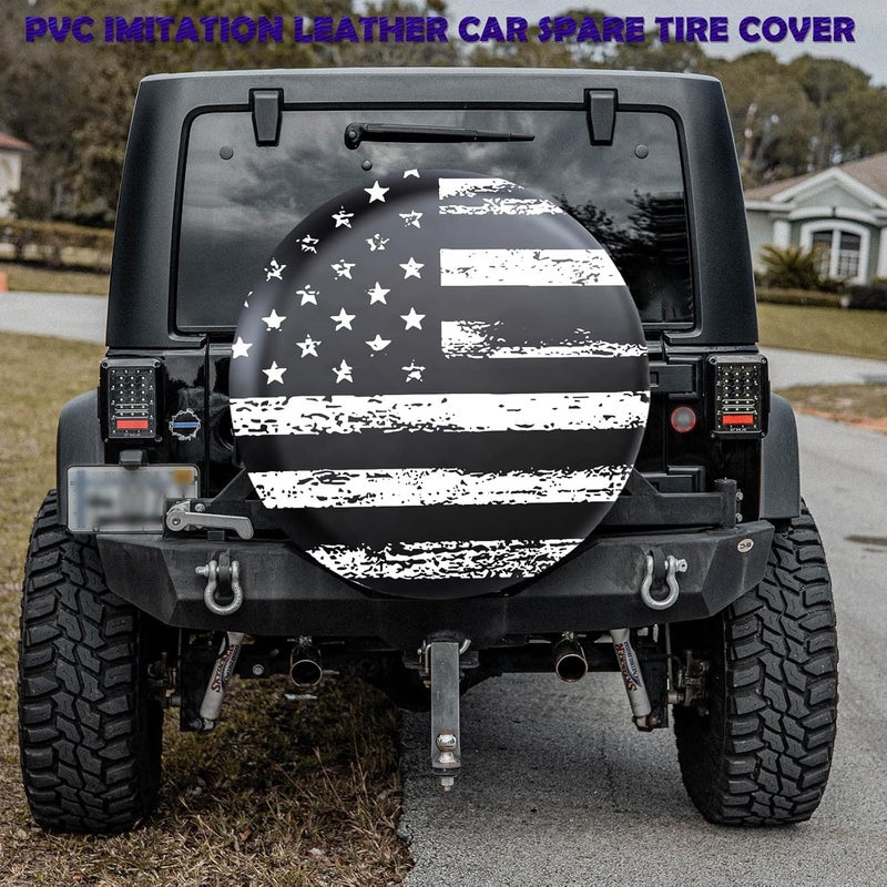 Jusen Black White Vintage American Flag Spare Tire Cover Protectors Weatherproof Dust-Proof for Fit for Jeep Wrangler RV, SUV, Truck Travel Trailer,Waterproof Tires 14" 15" 16" 17" 18'' - Image 2